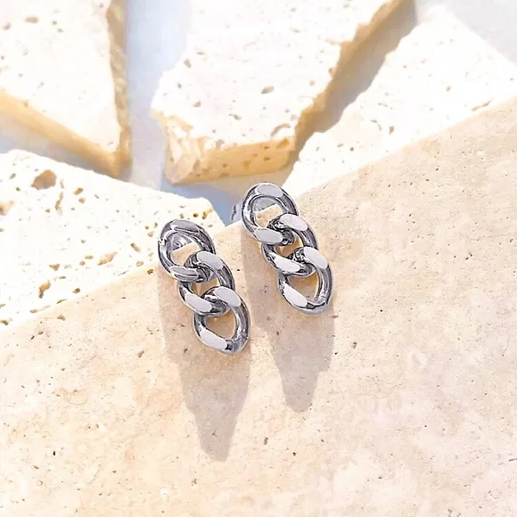 ⚜️[𝟯/$𝟭𝟴]⚜️Silver Chain Stainless Steel Drop Earrings NEW - Picture 6 of 9